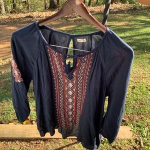 Hollister Navy Blue Pheasant Boho Top